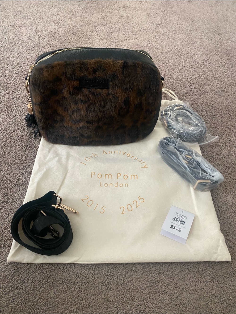 Pom Pom London Brown Faux Fur Crossbody Bag
